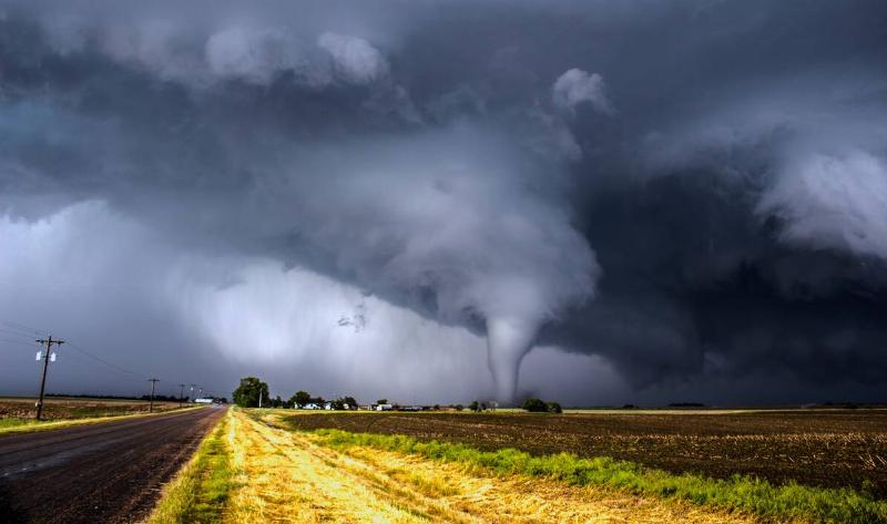 A tornado in the countryside.