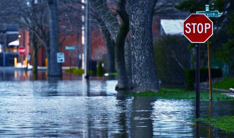 A city street that's flooded.