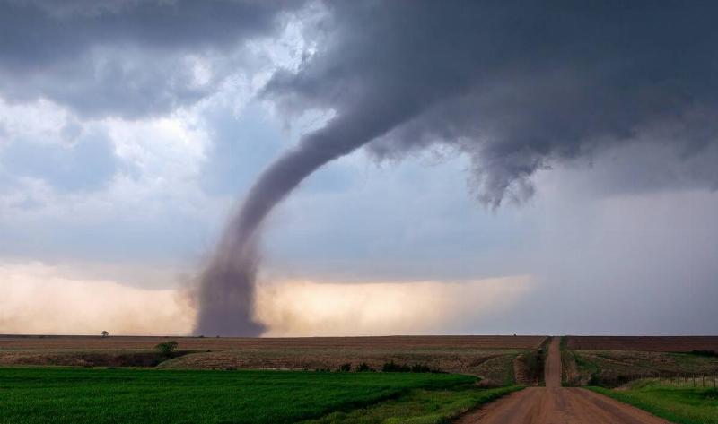 A tornado in the countryside.