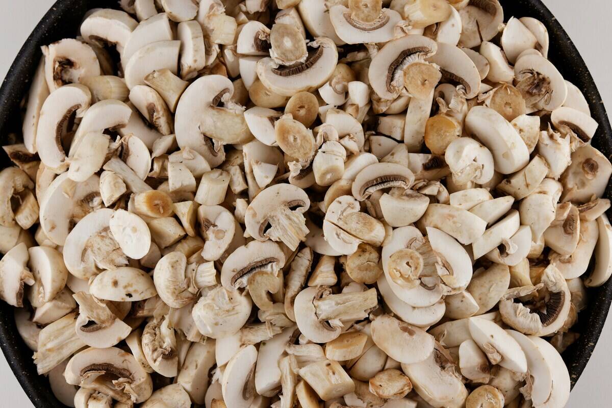 Cut-up mushrooms in a bowl