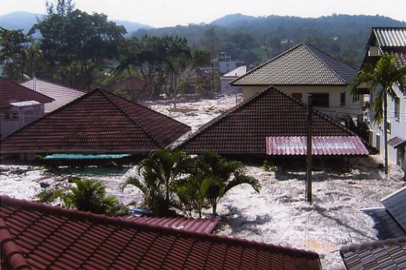 Flooding until the roof in Khao Lak, Thailand Tsunami 2004.