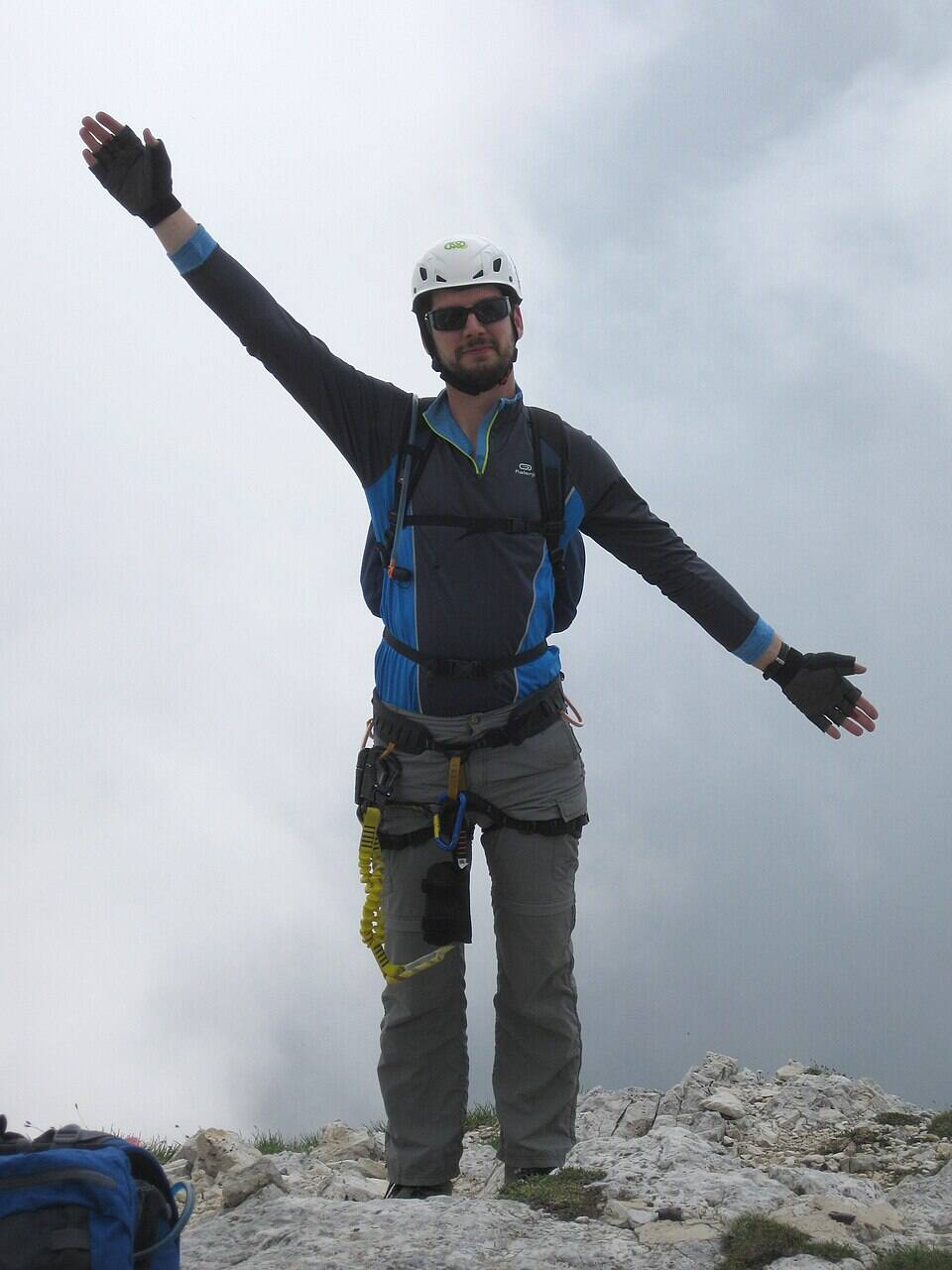 Man signaling No to aircraft. 