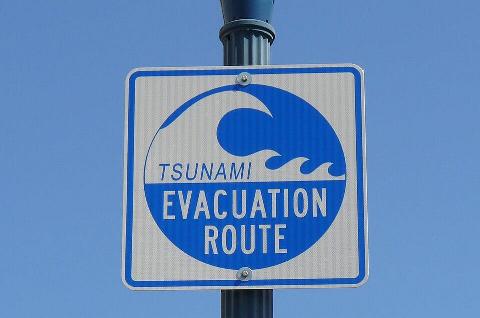 Tsunami evacuation route sign. 