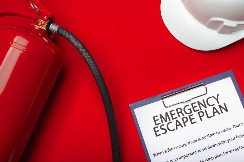 An escape plan, a fire extinguisher and a hard hat. 