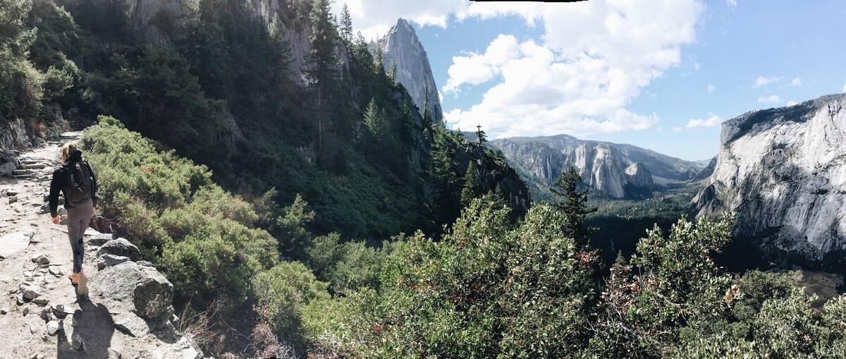 A woman hiking in Yosemite National park. 