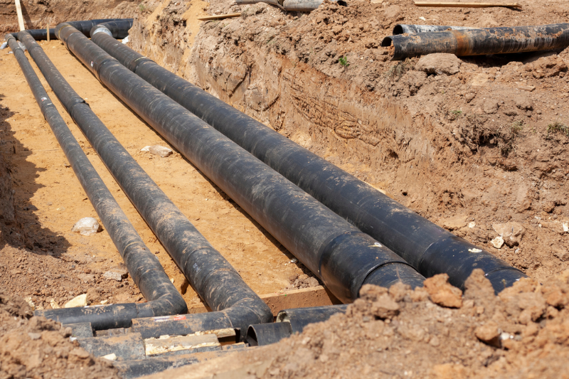 Exposed pipes under dirt. 