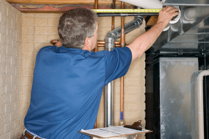 A man fixing a pipe. 