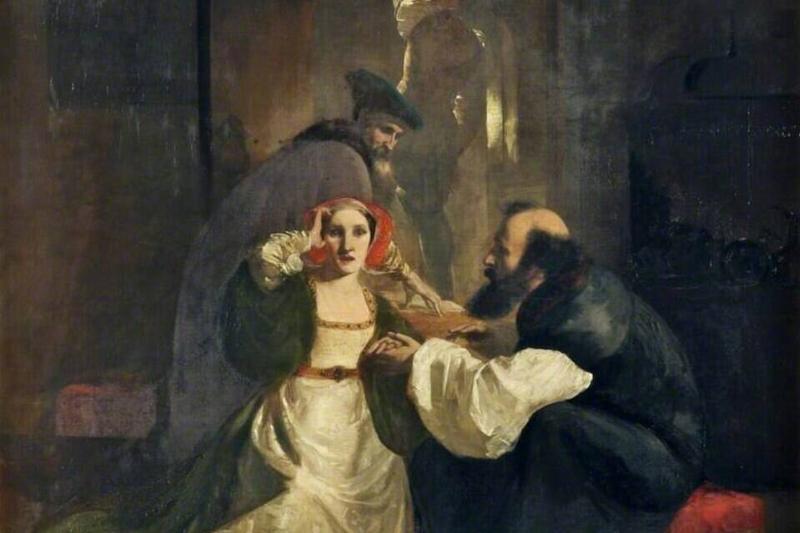 William_Lindsay_Windus_(1822-1907)_ Cranmer_Endeavouring_to_Obtain_a_Confession_of_Guilt_from_Catherine_Howard_-_WAG_1591_-_Walker_Art_Gallery