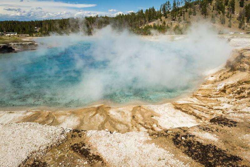 Steam coming off of hot springs. 
