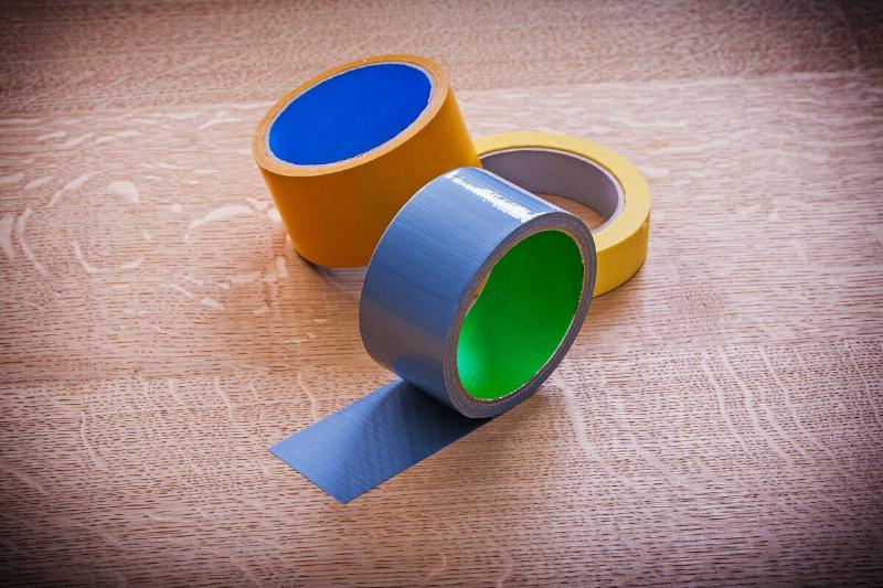 Colorful duct tape on a table. 