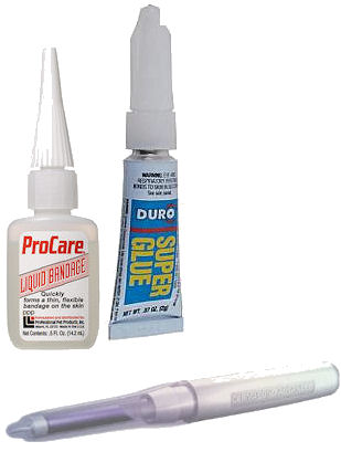 top left – Liquid Bandage,
top right – Super Glue and bottom – Dermabond

