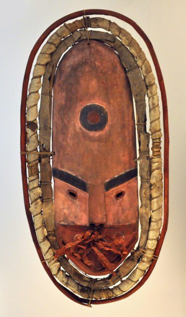 Mask from Kuskokwim Bay (wood, fur, straw, feather, leaf)