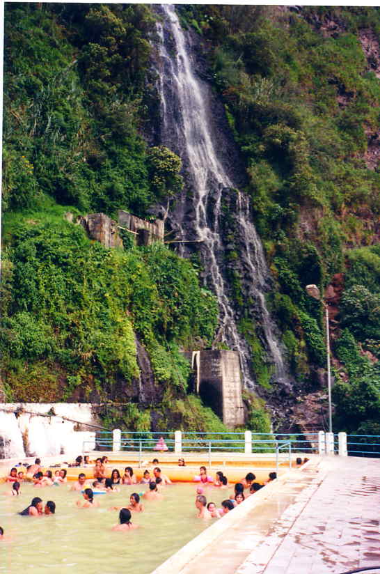 Hot springs pools of the waterfall “Cabellera de la Virgen”. Photo credit