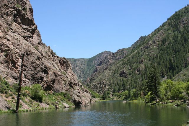 The lush banks along the Gunnison River, flowing through the bottom of the canyon. Photo Credit