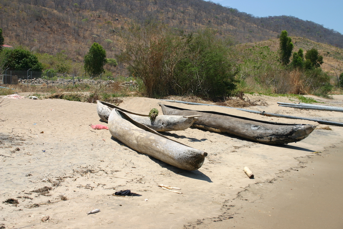 Dugout canoes on the shore of the malawi lake 