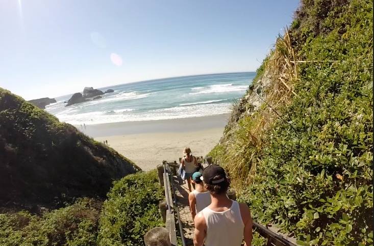 The staircase leading down to Sand Dollar Beach within walking distance of Plaskett Creek Campground and Kirk Creek Campground