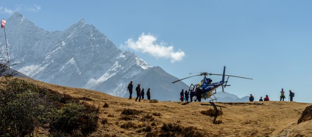 Helicopter evacuation in Himalaya: evacuation of a man suffering altitude sickness. Photo credit