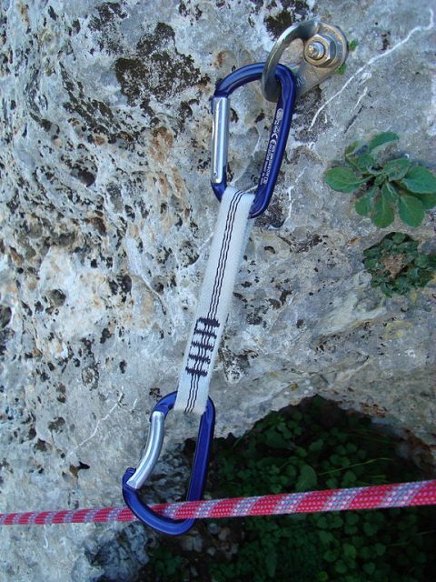 rock climbing gear- quickdraw clipped in