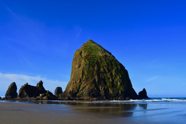 The 235 foot sea stack known as Haystack Rock that famously featured in The Goonies
