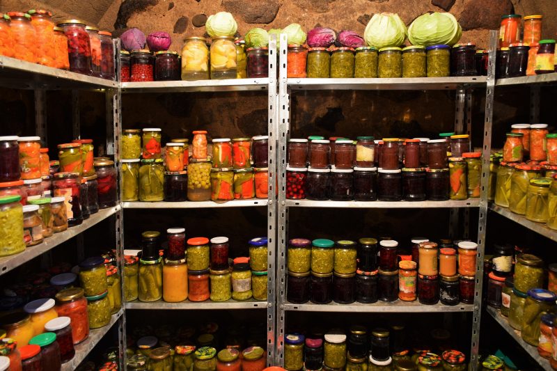Basement larder with home canned goods