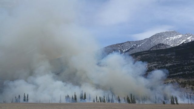 The direction and density of the smoke from a wildfire can change rapidly
