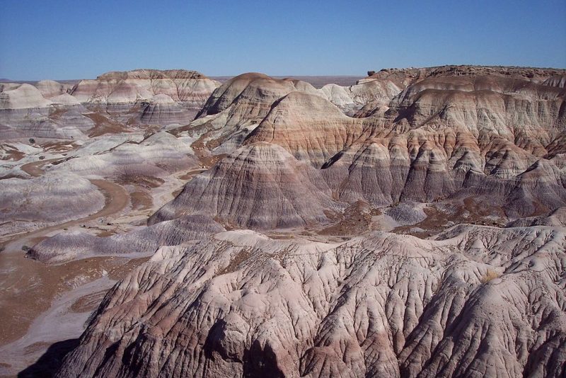 Painted desert and petrified logs seen from Blue Mesa – Author: Adbar – CC BY-SA 3.0