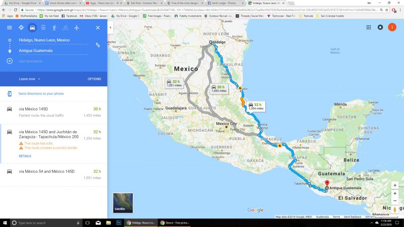 My route from northern Mexico to Antigua.