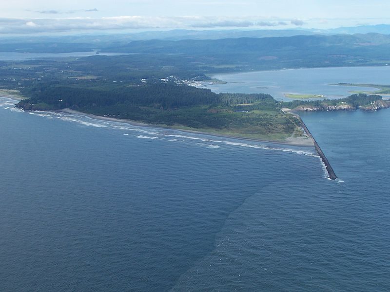 Aerial view of Cape Disappointment. The view is to the northeast.