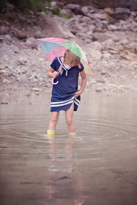 Girl playing in the rain