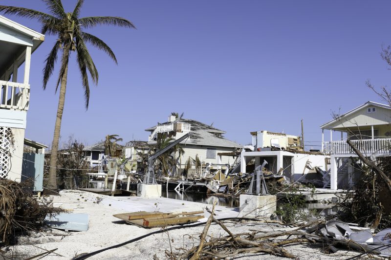 Homes along a waterway destroyed by a possible tornado and Hurricane Irma which made landfall in the Florida Keys.