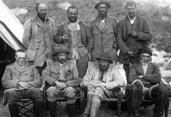 Members of the 1921 Everest Expedition. Mallory stands at the far right on the rear row