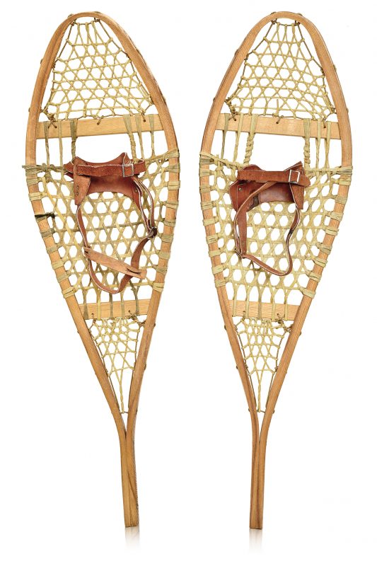 Snowshoes spread a person’s weight across the top of the snow.