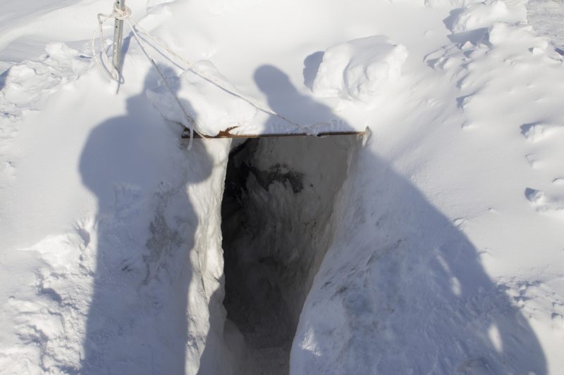 A snow cave entrance