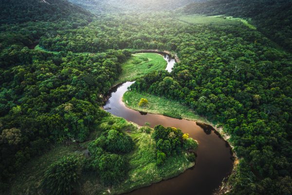 Hike to high ground to find any sight of running water or rivers. Hike down to the rivers and follow them downstream to civilization and human settlements.