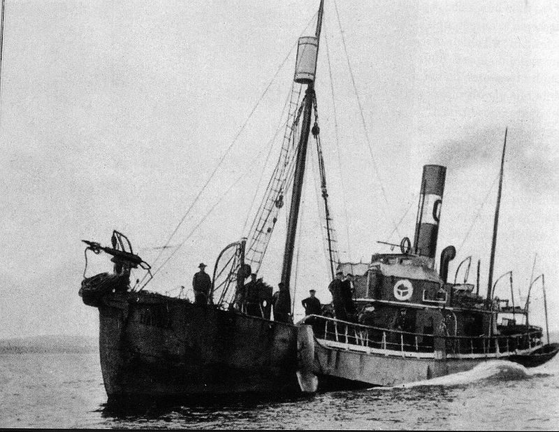 A steam-powered whale catcher with harpoon cannon
