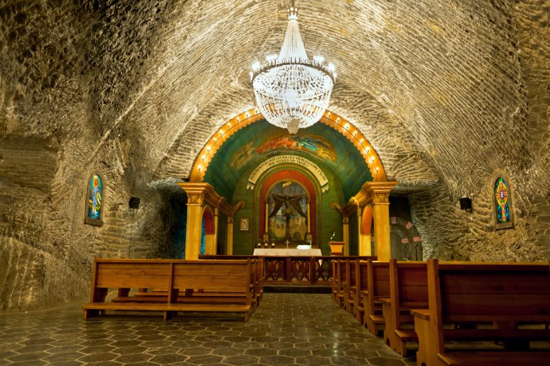 Illuminated Underground Chapel in the Salt Mine in Wieliczka, Poland.