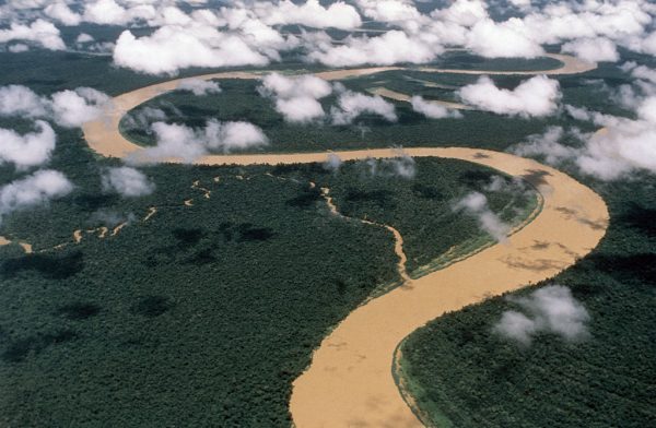 The Japura river on the border between Brazil and Colombia, the river meanders through virgin forest and flows into the Solimoens, the Brazilian section of the Amazon. (Photo by COLLART Hervé/Sygma via Getty Images)