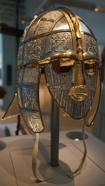 Reconstructed Sutton Hoo Helmet, which was part of the Staffordshire Hoard is the largest hoard of Anglo-Saxon gold and silver metalwork. Dated 5th Century