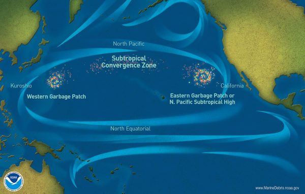 Great Pacific garbage patch — Pacific Ocean currents have created 3 “islands” of debris.