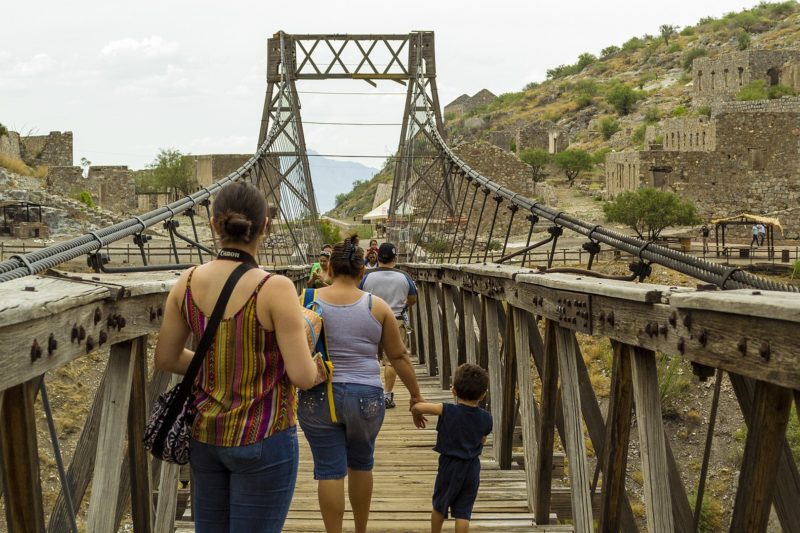 People crossing the Ojuela Bridge