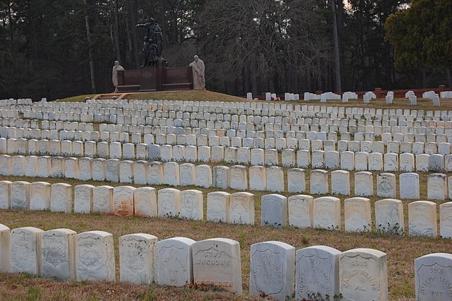 Rows of gravestones at Andersonville National Cemetery