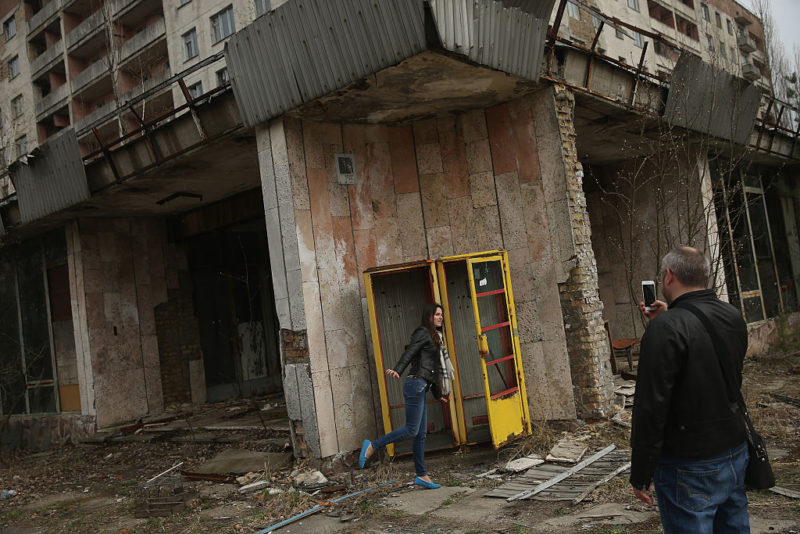 Tourists visit the ghost town of Pripyat, Ukraine