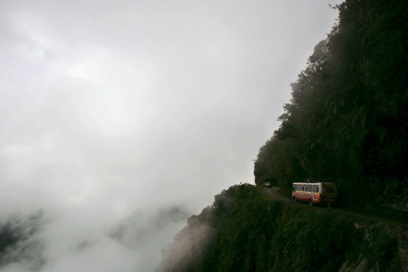 There is normally heavy fog along the Yungas Road in Bolivia 