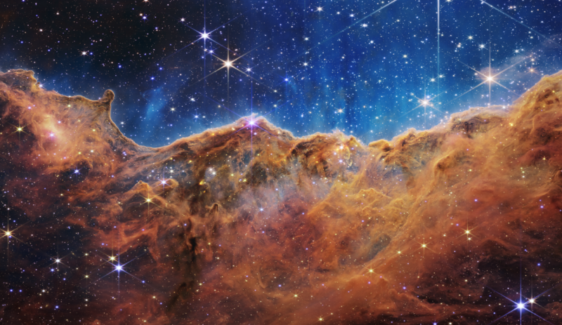 Cosmic Cliffs of the Carina Nebula, as captured by the James Webb Space Telescope