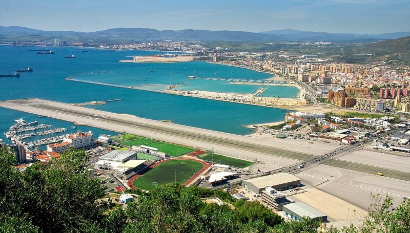 Aerial view of the landing strip at Gibraltar International Airport