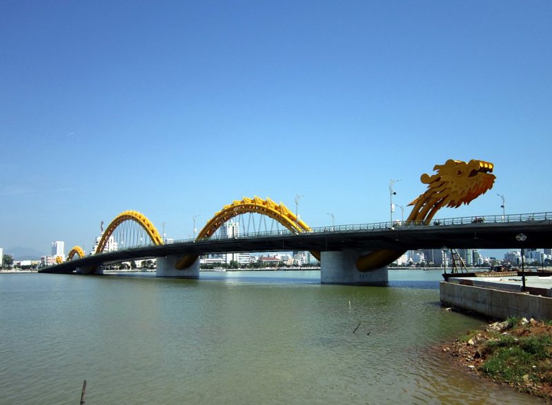 View of the Dragon Bridge spanning across the River Hàn in Da Nang, Vietnam