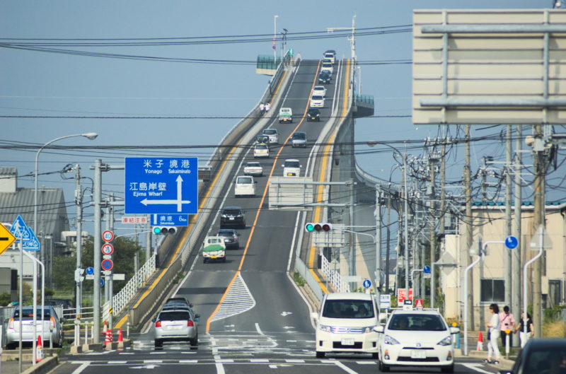 Cars traveling across the Eshima Ohashi Bridge in Japan