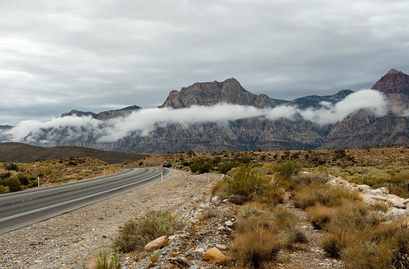 Mountains overlooking a desert road