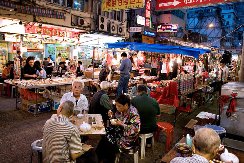 Hong Kong's Temple Street Market features a wide array of local cuisine
