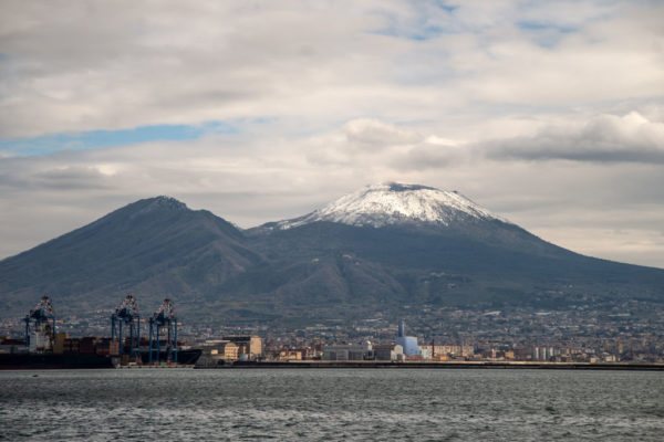 View of Mount Vesuvius from across the water